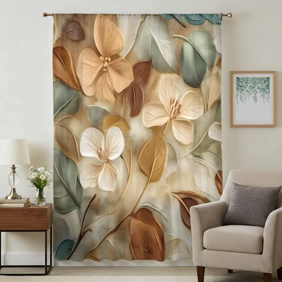 Floral Sheer Curtains 54 Inches Long, Modern Abstract Art Farmhouse Light Filering Curtains, Breathable Simi Curtain Privacy Drapes for Kitchen Bathroom Nursery Lightweight Small Window Treatment