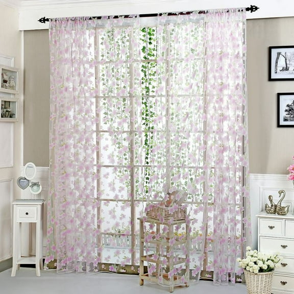 Floral Sheer Curtains, Blossom Sheer Drapes for Bedroom Baby Girls Nursery Room Sheer Panels
