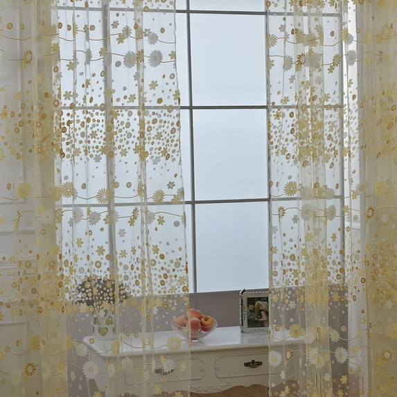 Floral Sheer Voile Curtain Window Curtain Voile Drapes for Living Room Bedroom Kitchen Home Decor