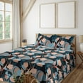 thumbnail image 1 of Ambesonne Floral Fitted & Flat Sheet with Shams 4 Pcs Set, Abstract Silhouettes Floral, King, Salmon Sky Blue and Dark Teal, 1 of 1