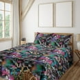 thumbnail image 1 of Ambesonne Floral Fitted & Flat Sheet with Shams 4 Pcs Set, Flower Pattern on Night Back, Queen, Eggshell and Pale Rose, 1 of 5