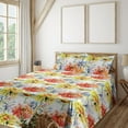thumbnail image 1 of Ambesonne Floral Fitted & Flat Sheet with Shams 4 Pcs Set, Chrysanthemum Flowers Print, Queen, Vermilion Mustard and Green, 1 of 5