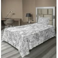 thumbnail image 1 of Ambesonne Floral Fitted & Top Sheet Set with Sham, Vintage Greyscale Flowers, Grey Pale Grey White, 1 of 4