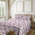 thumbnail image 1 of Ambesonne Floral Fitted & Flat Sheet with Sham 3 Pcs Set, Lily Flowers Vintage Grunge, Twin, Pink Green and Rose, 1 of 5