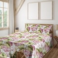 thumbnail image 1 of Ambesonne Floral Fitted & Flat Sheet with Shams 4 Pcs Set, Lotus Petals Leaves Pattern, Queen, Pink and Olive Green, 1 of 1