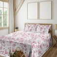 thumbnail image 1 of Ambesonne Floral Fitted & Flat Sheet with Shams 4 Pcs Set, Modern Romantic Wild Ginkgo, Calking, Pink Dried Rose and White, 1 of 5