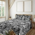 thumbnail image 1 of Ambesonne Floral Fitted & Flat Sheet with Shams 4 Pcs Set, Monochrome Garden Scene Art, King, Charcoal Grey and Pale Grey, 1 of 1