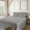 thumbnail image 1 of Floral Sheet Set, Petals and Leaf Swirly Branches of Spring Time Orderly Repeated Pattern, Fitted & Flat Sheet with Pillowcase Bedding Accent 3 Pcs Set, Twin, Warm Taupe Soft Blue, by Ambesonne, 1 of 5