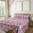 thumbnail image 1 of Ambesonne Floral Fitted & Flat Sheet with Shams 4 Pcs Set, Simplistic Retro Roses Art, Queen, Dark Coral Lavender Blue, 1 of 5