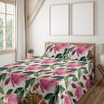 thumbnail image 1 of Ambesonne Floral Fitted & Flat Sheet with Shams 4 Pcs Set, Botanical Flower Leaves Art, Queen, Forest Green and Magenta, 1 of 5