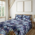 thumbnail image 1 of Ambesonne Floral Fitted & Flat Sheet with Shams 4 Pcs Set, Roses Flowers Leaves Plot, Queen, Dark Violet Blue and Mauve, 1 of 5