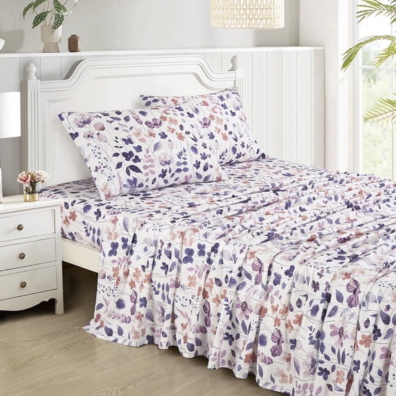 Floral Sheet Set – Soft Microfiber Bed Sheets with Deep Pockets, Wrinkle & Fade Resistant (Faina, Queen)