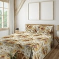 thumbnail image 1 of Ambesonne Floral Fitted & Flat Sheet with Shams 4 Pcs Set, Summer Bloom Floral Pattern, Calking, Chocolate Mustard and Cream, 1 of 5