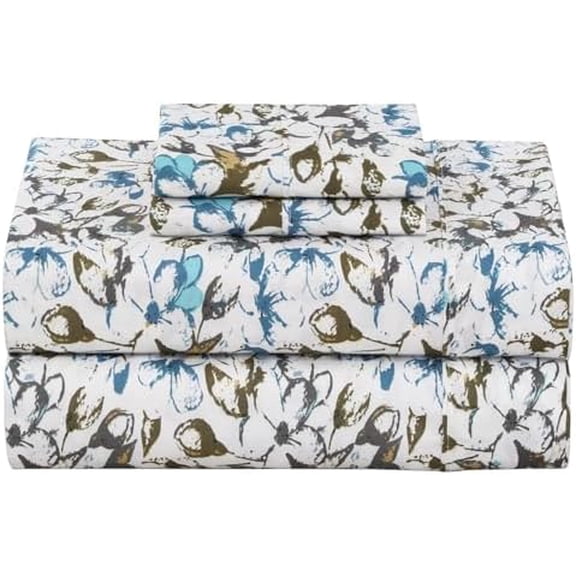 Floral Sheets Full Size Bed - Flower Bed Sheets Fitted Up to 15” Deep Pocket with Pillowcases, Fade, Stain Resistant Dark Printed Sheets Full, 4 Piece Dwindle