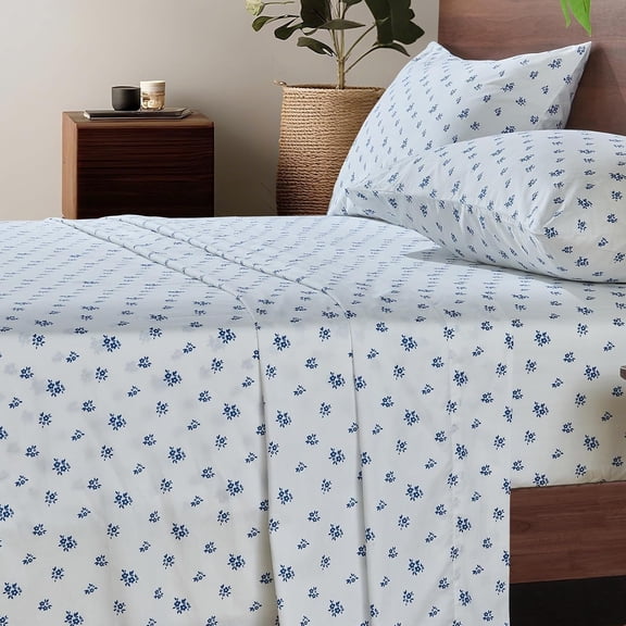 Floral Sheets Queen Size,18 inches Deep Pocket Sheets, 1800 Thread Count Black and White Leaf Floral Bed Sheets Soft Breathable Cute Aesthetic Shabby Chic Bed Sheets, Oeko-Tex Certificated.
