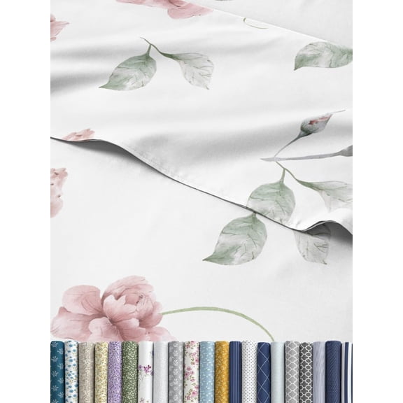 Floral Sheets - Rose Bed Sheet Set 1 Ft, Fitted & 2 Pillowcases w/ Deep Pockets Comfy, Wrinkle Fade Free Boho Botanical Bedding Ultra-Soft, Breathable Cooling Queen Size