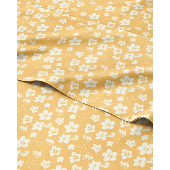 Floral Sheets - Yellow Floral Bed Sheet Set - 1 Flat, 1 Fitted & 2 Pillowcases w/ Deep Pockets - Comfy Wrinkle & Fade Free - Boho Botanical Bedding - Ultra-Soft, Breathable & Cooling - Queen Size Set