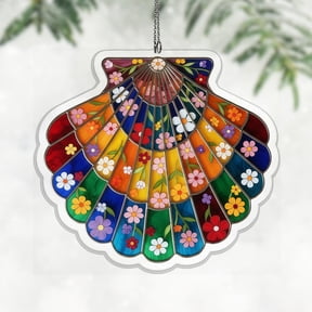 Floral Shell 2D Flat Acrylic Sun Catcher - Hanging Ornament | Colorful | Vibrant Botanical Art | Thoughtful Gift for Mom | Window & Home Decor