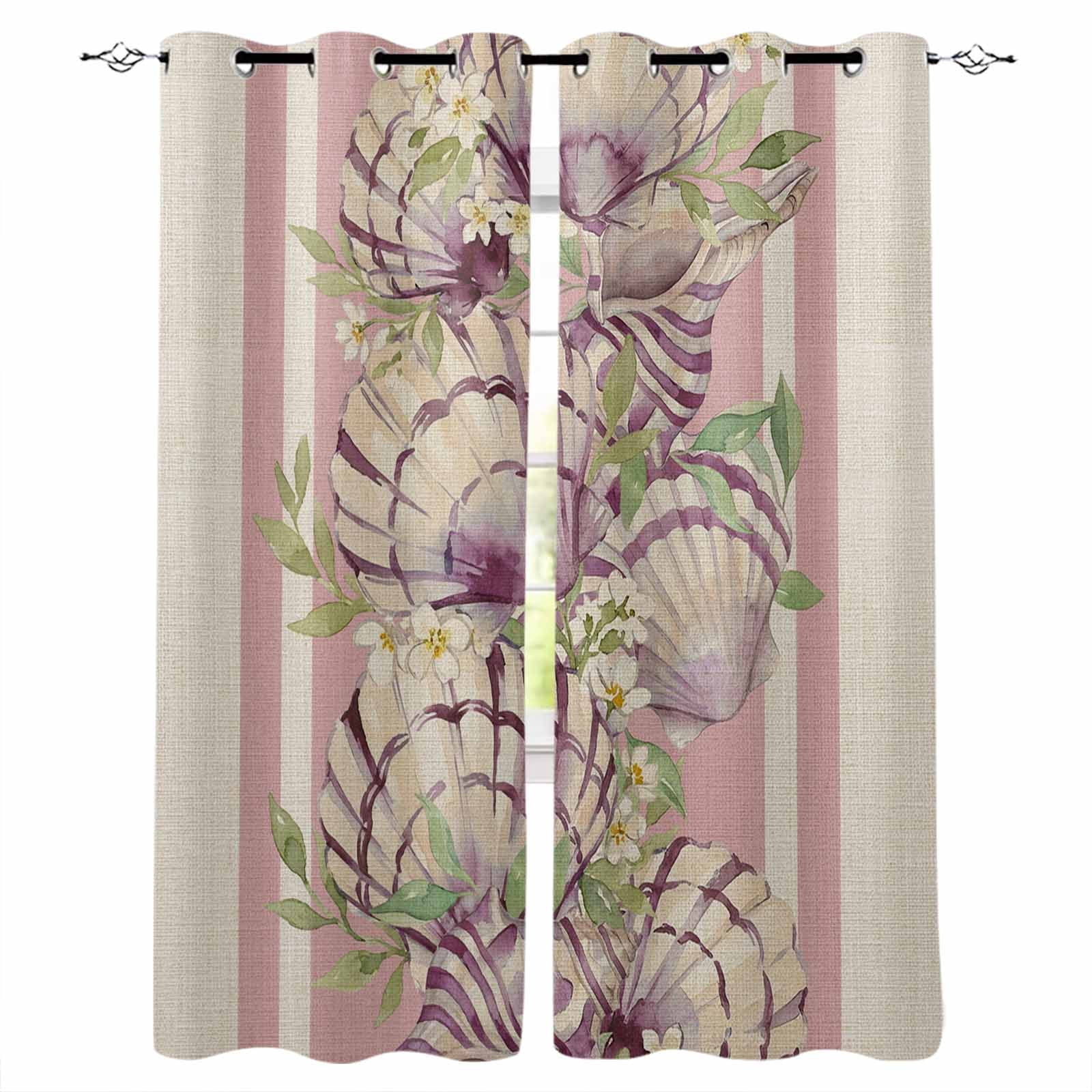 Floral Shells Blackout Curtains 96 Inch Length Vintage Summer Coastal ...