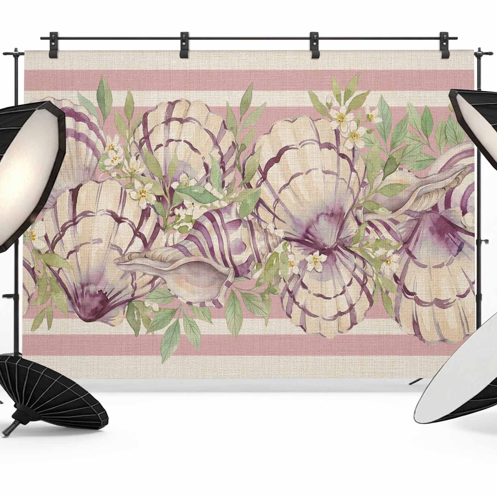 Capos Shells Backdrop Floral Shells Photography Backdrop 7x5FT, Vintage Summer Coastal Flower ...