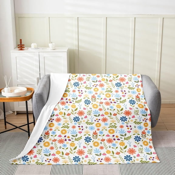 Floral Sherpa Throw Blanket For Couch Bed Sofa Soft Warm Microfiber Fleece Blanket