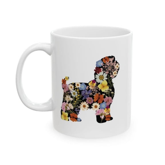 Floral Shih Tzu Mug, Dog Lover Gift, Colorful Pet Silhouette Cup, Ceramic Coffee Tumbler, Animal Print Tea Mug, Unique Dog Owner Present.