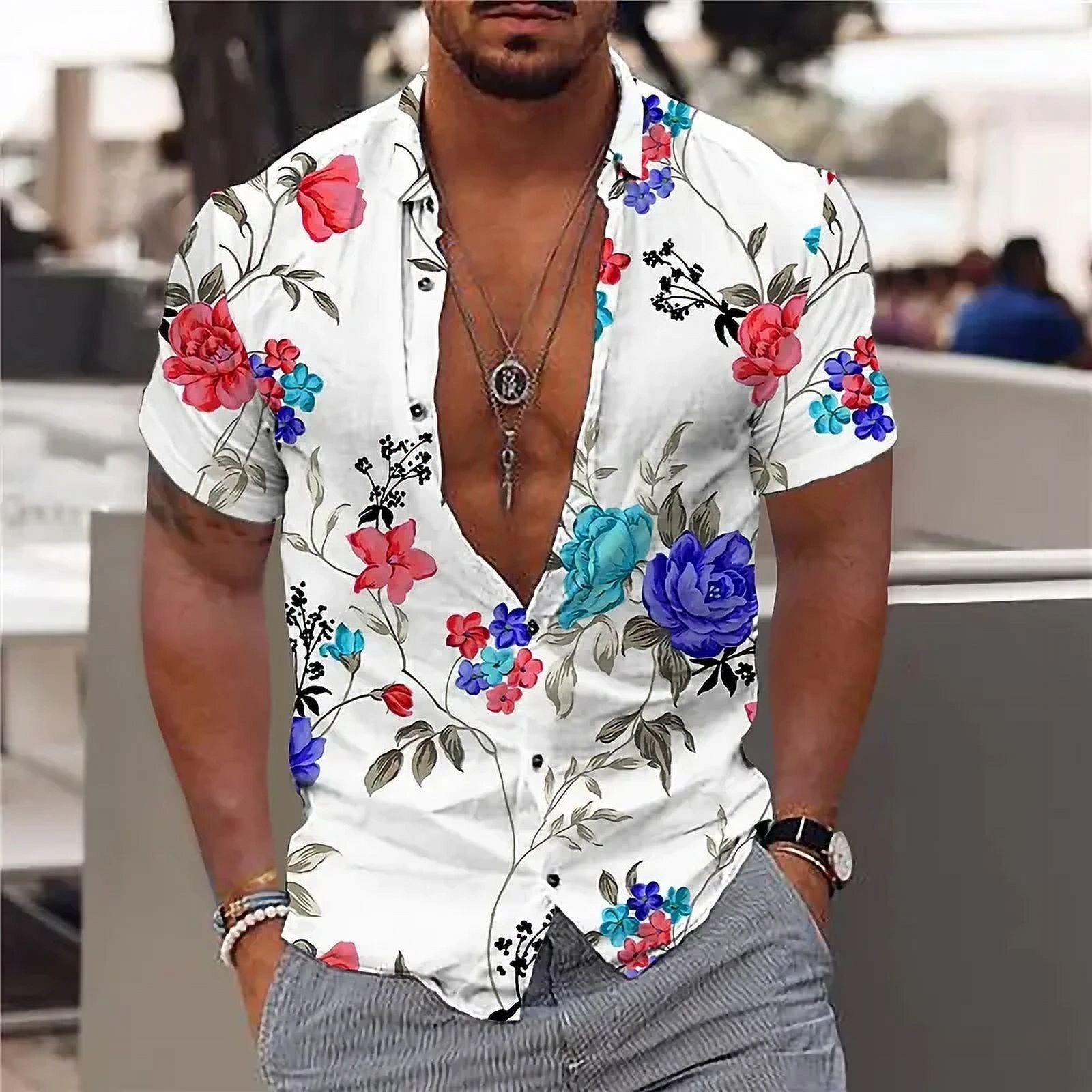Floral Shirts For Men 3D Print Men's Hawaiian Flower Shirt Beach Short — free download