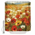 thumbnail image 1 of Floral Shower Curtain, 48" x 72", Red White Poppy Sea Of Flowers Sky Lawn Oil Painting Waterproof Bathroom Curtain Washable Shower Curtain Set with 12 Hooks, 1 of 6