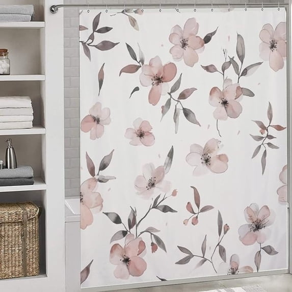 Floral Shower Curtain,Aesthetic Vintage Beige Floral Leaf Botanical Minimalist Art Waterproof Fabric Shower Curtain For Bathroom Home Decor Set With 12 Pack Plastic Hooks 48"W x 72"L