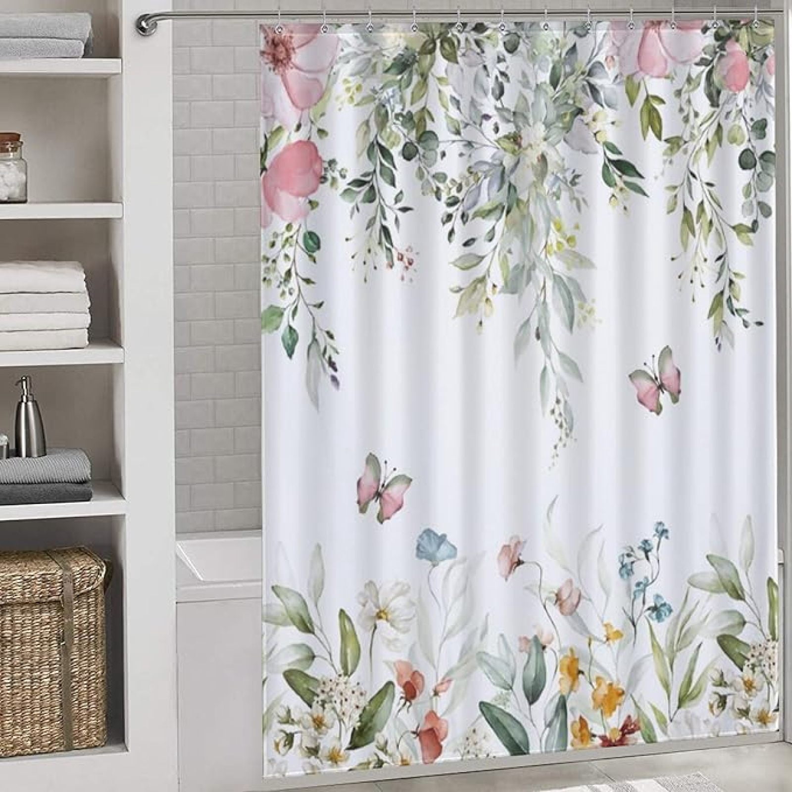 Floral Shower Curtain For Bathroom, Modern Minimalist Beige Watercolor Flower Print Shower Curtain For Bathroom Décor Polyester Fabric Waterproof Upholstery Hook 48"W x 72"L
