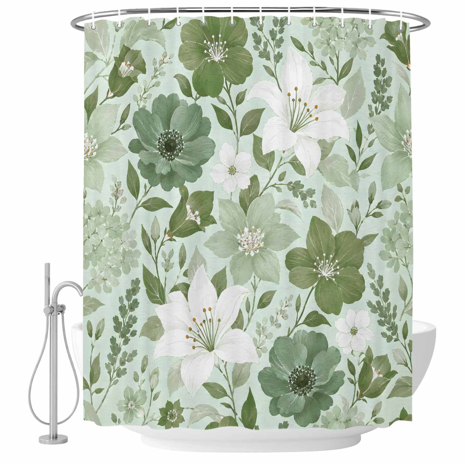 Floral Shower Curtain for Bathroom, Rustic Vintage Flower Blooming Sage ...