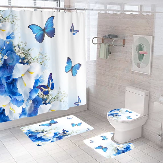 Floral Shower Curtain for Bathroom Spring Flower Watercolor Shower Curtain Sets Decorative Polyester Waterproof Fabric Shower Curtain Set Bathtub Hotel Decor with 12 Hooks 72x72 Inch