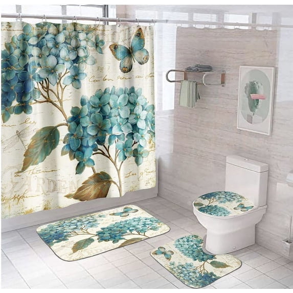 Floral Shower Curtain for Bathroom Spring Flower Watercolor Shower Curtain Sets Decorative Polyester Waterproof Fabric Shower Curtain Set Bathtub Hotel Decor with 12 Hooks 72x72 Inch