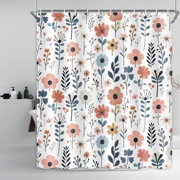 Floral Shower Curtain for Bathrooms, Rustic Wildflower Shower Curtain Set Floral Plants Bathroom Curtain Decor, Waterproof Polyester Boho Flower Shower Curtain Set with 12 Hooks 60X72 Inch