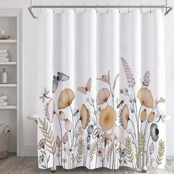 Floral Shower Curtain, Beige Pink Blush Flower Bahmroom Shower Curtains,Watercolor White Poppy Flowers Bath Curtain Sets with 12 Hooks 72x72in,Waterproof Fabric\u2026