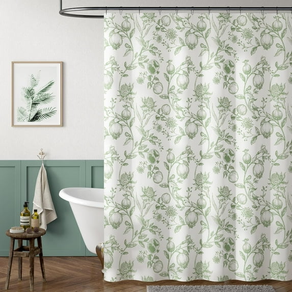 Floral Shower Curtain, Blue Flower Shower Curtains for Bathroom, Vintage White Waterproof Fabric Shower Curtain Elegant Luxury Plant Shower Curtain Set with Hooks (Pomegranate Blue 72x72)