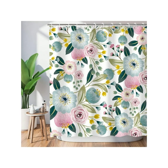 Floral Shower Curtain - Boho Black, Dark, Unique Bohemian Style For Bathroom With 12 Hooks, 60"(W) X 72"(H) Back To School