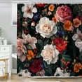thumbnail image 1 of Floral Shower Curtain, Boho Flowers Black Dark Bathroom Decor Shower Curtain Sets, Waterproof Fabric Bathroom Curtain with Hooks, 72 x 72 inch, 1 of 6