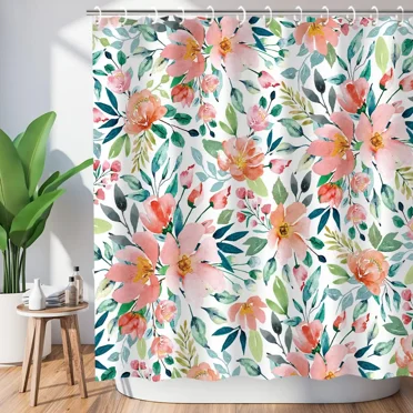 Floral Shower Curtain Colorful Flower Fabric Bath Curtain Set Fabric Machine Washable Shower Curtains with Bathroom Decor