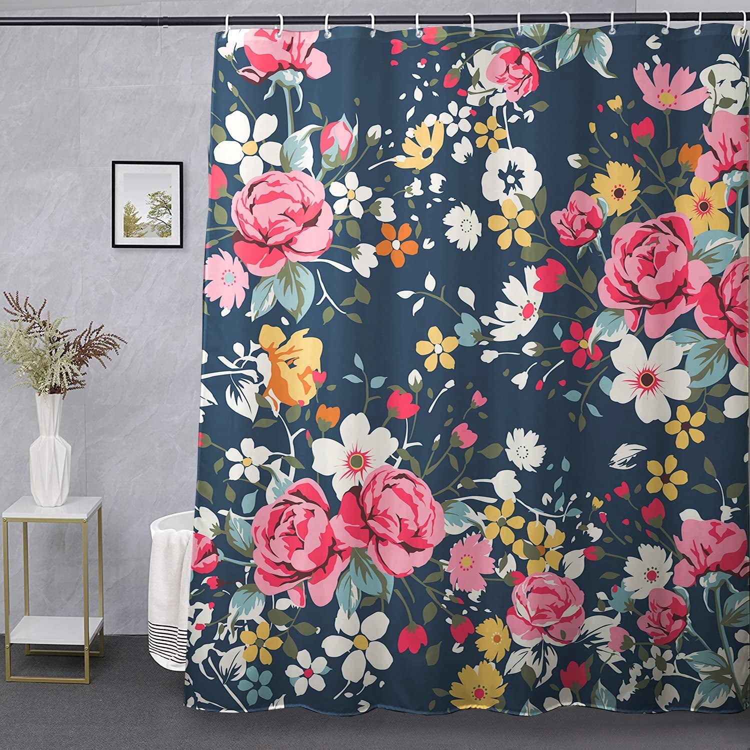Floral Shower Curtain Colorful Flower Shower Curtain Set with Hooks ...