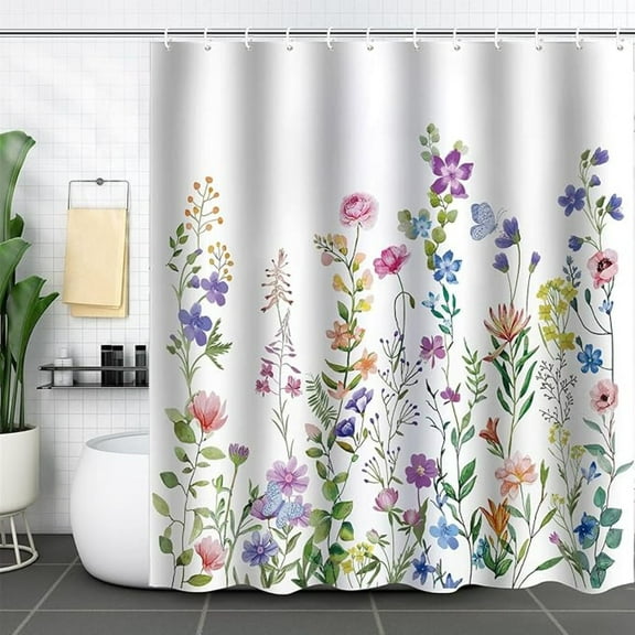 Floral Shower Curtain Colorful Wildflower Plant Shower Curtains For Bathroom Waterproof Polyester Fabric Bath Curtain 48"W x 72"L