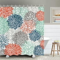 Floral Shower Curtain Dahlia Shower Curtains Set with 12 Hooks Flower Shower Curtain Teal and Gray Blue Green Shower Curtain Turquoise Mandala Floral Bathroom Decor, 72" W x 72" H