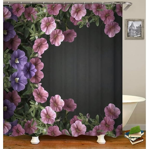 Floral Shower Curtain, Fabric Shower Curtain White Shower Curtain With 12 Hooks For Home Hotel Machine Washable Curtain Bathroom Shower Curtain Liner 72"W x 96"L