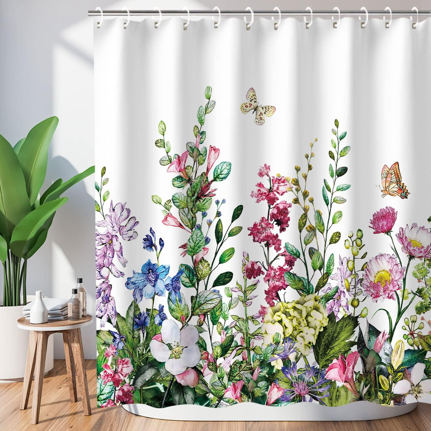 Floral Shower Curtain Flower Shower Curtain for Bathroom Colorful Plant Botanical Wildflower ...
