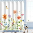 thumbnail image 1 of Floral Shower Curtain Flower Shower Curtain Butterfly Shower Curtain for Bathroom Colorful Shower Curtain with 12 Hooks Decorative Watercolor Flowered Pretty Plant Shower Curtain, 72"Wx84"H, 1 of 6