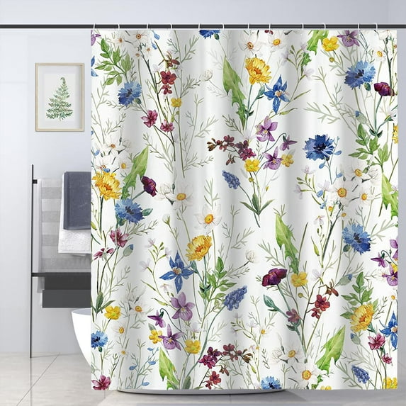Floral Shower Curtain Flower Shower Curtain Plant Shower Curtain with Hooks Botanical Shower Curtains for Bathroom 72" x 72"
