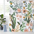 thumbnail image 1 of Floral Shower Curtain, Pink Flowers Tropical Leaves with Green Grey Branches Botanical Plants Bathroom Curtain Waterproof Fabric Machine Washable with Hooks, 36" Wx72 L, 1 of 5