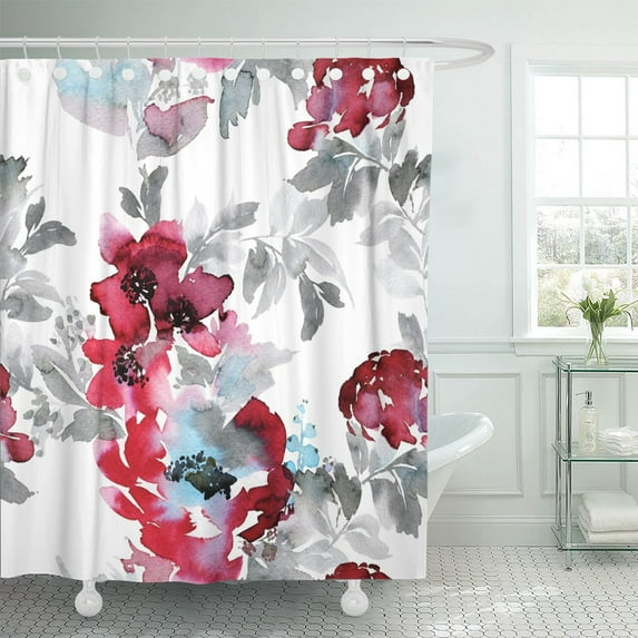 Floral Shower Curtain Pretty Red Flower Shower Curtain Burgundy Shower Curtain for Bathroom Vintage Floral Bathroom r hooks