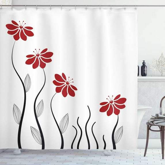 Floral Shower Curtain Pretty Red Flower Shower Curtain Burgundy Shower Curtain for Bathroom Vintage Floral Bathroom r hooks