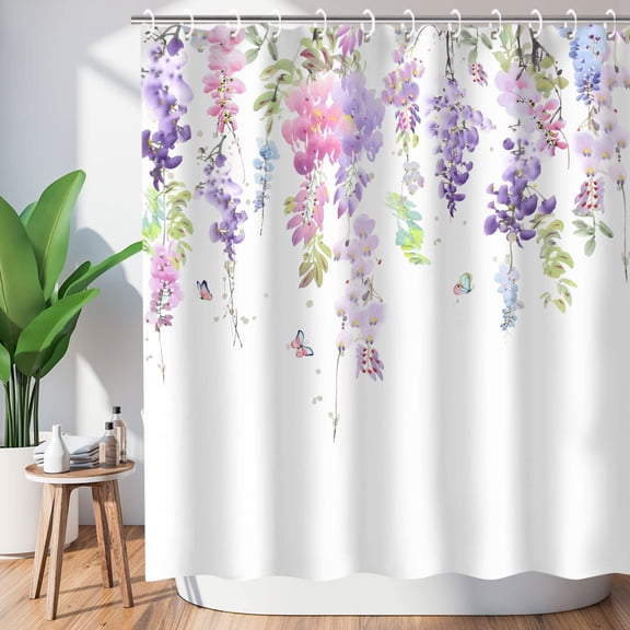 Floral Shower Curtain Purple Shower Curtains for Bathroom Pretty Mauve Lilac Lavender Weeping Flower Shower Curtains with 12 Hooks Decorative Floral Bathroom Decor, 72"x72"